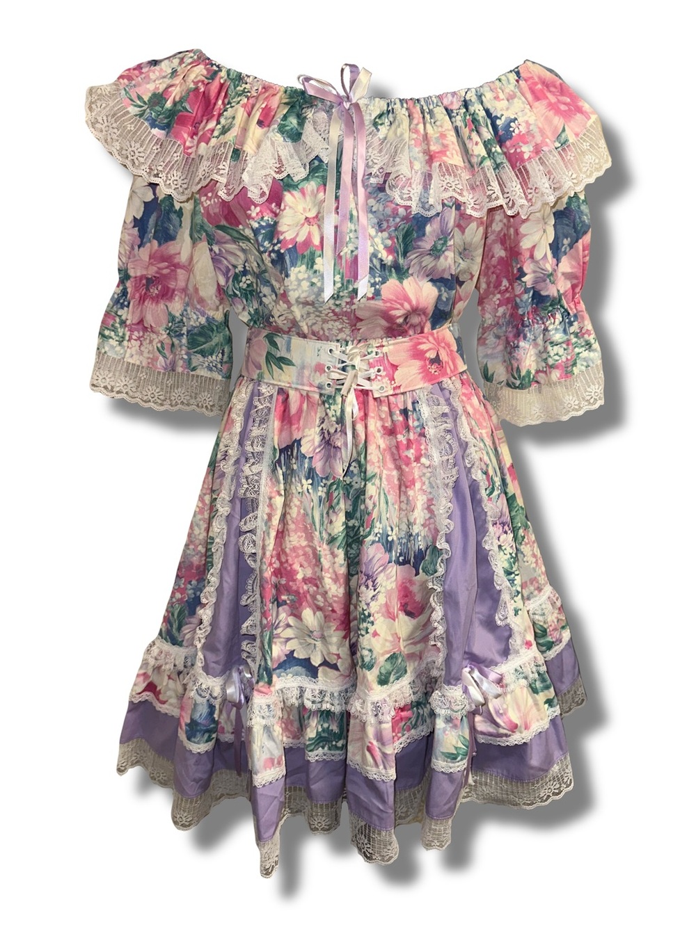 Vtg Floral & Lace Square Dancing Outfit